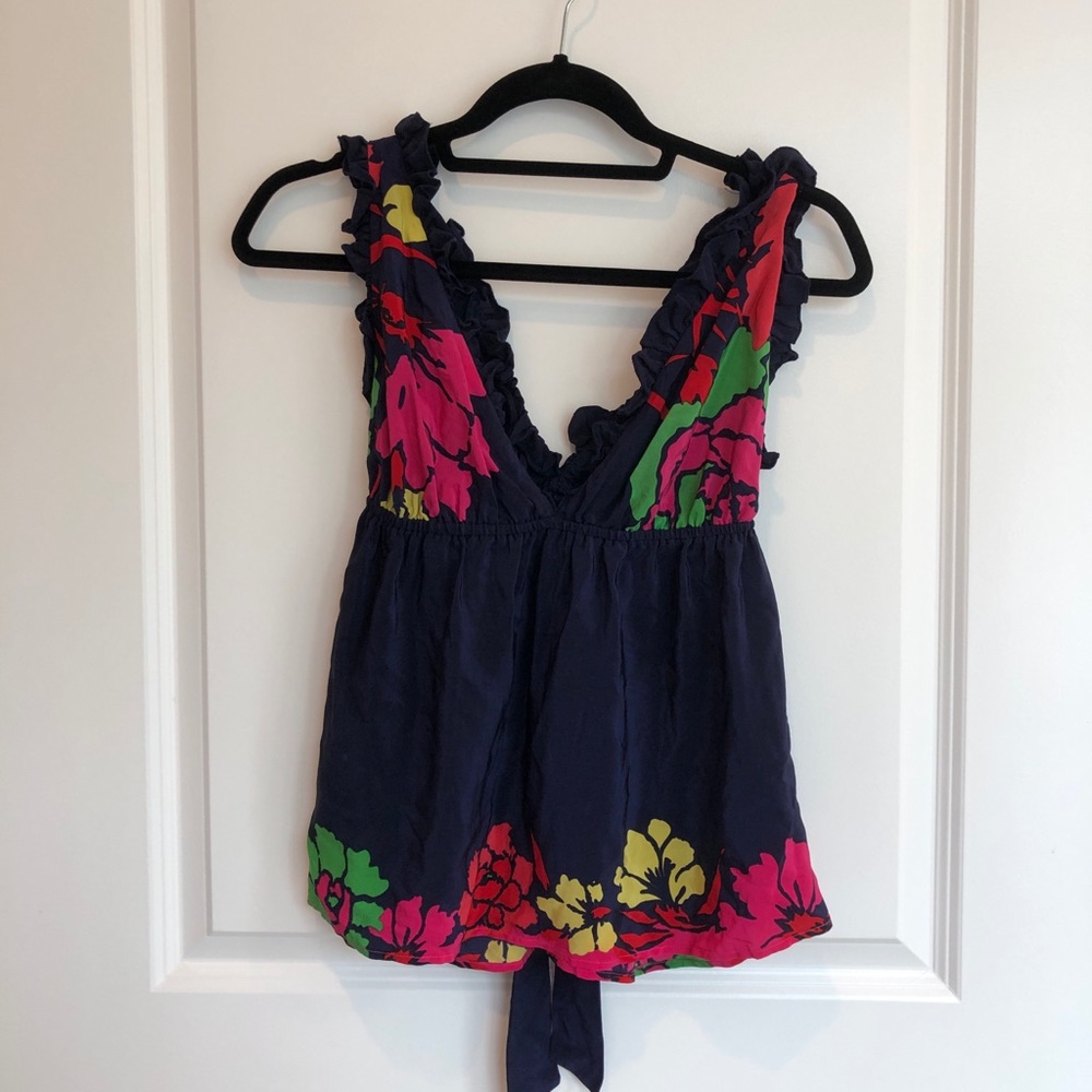 blue tank top with florals